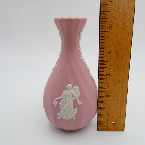 Wedgwood Pink Jasperware Dancing Hours Still Bud Vase Swirl Vintage - Afbeelding 7 van 7