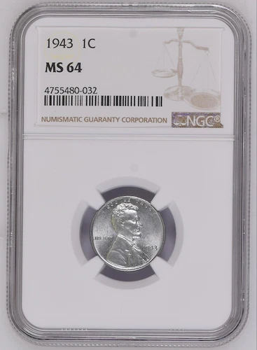 1943 NGC MS 64 1c Lincoln Wheat (Small Number 4)