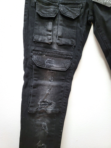NEW SPARK PREMIUM 28X30 Stretch Slim Fit Ripped Distressed Denim Jeans Black Ash - Picture 3 of 9