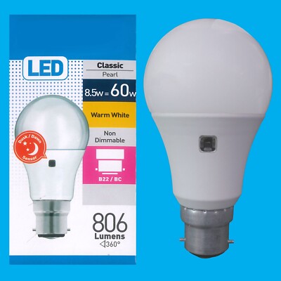 12x 8,5W=60W LED GLS Dämmerung bis Morgengrauen Sensor Sicherheit Nachtlicht Birne BC B22 Lampe