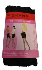 SPANX 398 TIGHT-END TIGHTS METALLIC LUXE BLACK SILVER Patterned SIZE B