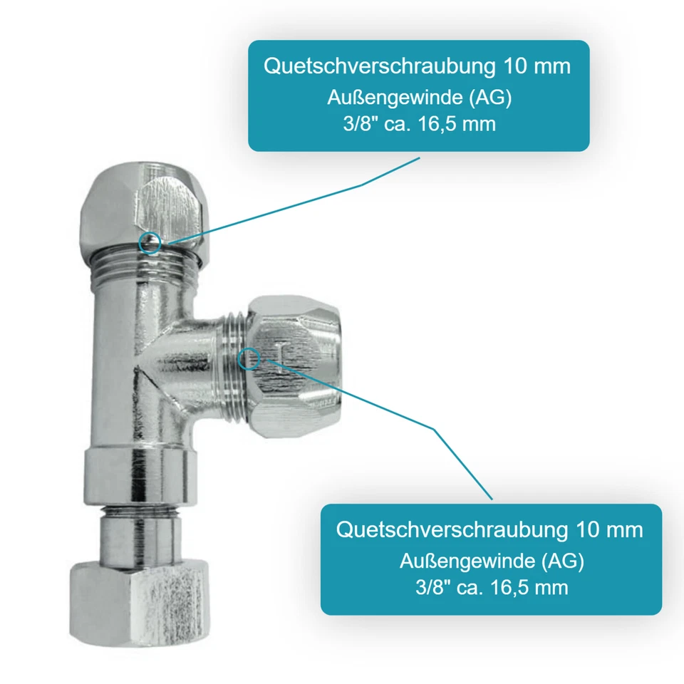 Abzweig Verteiler T-Stück für Eckventil 3/8 Zoll x 10 mm Quetschverschraubung  - Bild 3 von 4