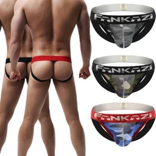 Men's Jockstrap Underwear Bulge Pouch Backless Low Rise Camo Pattern Stretchy
