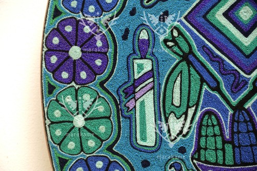 Quadro filato arte Huichol - Catinemiayeeni 60 cm. 24 pollici Filo per opera d'arte messicana - Foto 6 di 16