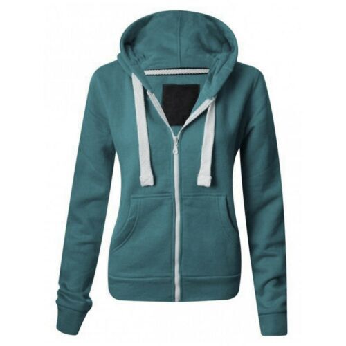 Ladies Womens Plain Zip Up Hoodie Sweatshirt Fleece Jacket Hooded Top UK 8 To 22 - Picture 15 of 18