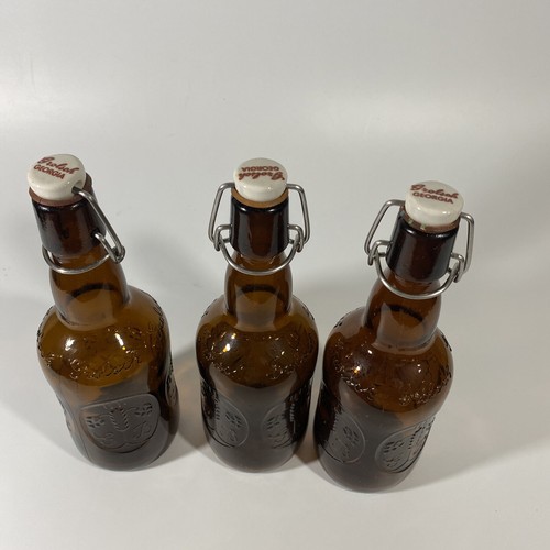 OLD GROLSCH "GEORGIA" PORCELAIN STOPPER BROWN BEER BOTTLES 16OZ Set Of 3 Vintage - 第 19/24 張圖片