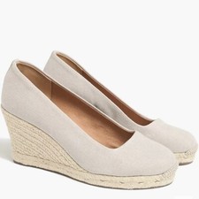 NEW J.Crew Women  s Flax Beige Neutral Canvas Espadrille Wedge Heels, Size 6
