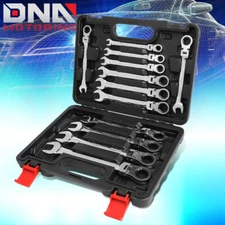12PCS DUAL-HEAD 180 DEGREE PIVOTING HEAD SWIVEL RATCHETING WRENCH SET TOOL BOX