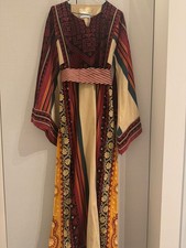 Vintage Traditional Palestinian Embroidered Thobe Dress Tatreez Kaftan Maxi Belt