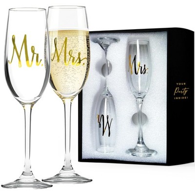Your Dream Party Shop Mr. and Mrs. Champagne Flutes, 6oz Each- Wedding Glasse...