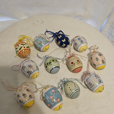 Set of 12 Handpainted Easter Egg Ornaments Ribbons Some Taiwan Some China AS IS