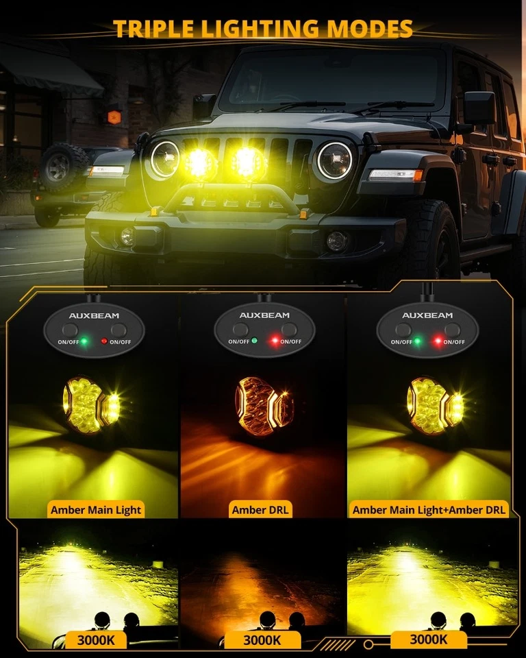 AUXBEAM 3" LED Cubo Pods Luces de Conducción Focos Tirador Lateral DRL Cubiertas Negras Foto 2 de 4