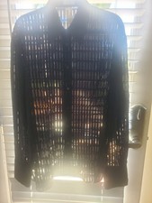 RARE GIANNI VERSACE VINTAGE BLACK SILK LASER CUT SHEER SHIRT 52 XL