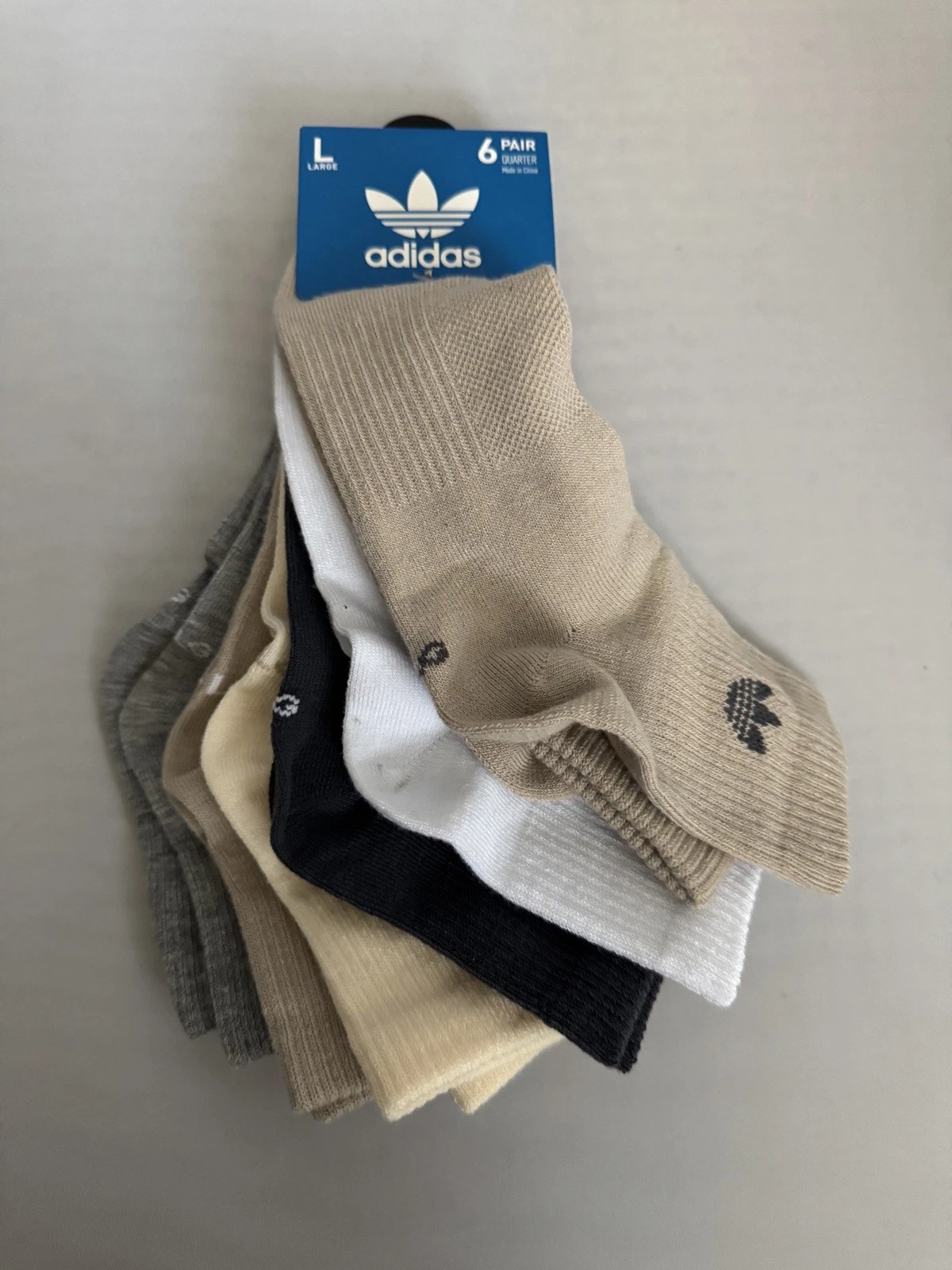 Adidas 6 Pair Quarter Socks Large - Women's 10-13 - Men's 8-12