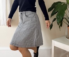 Vintage Esprit Sport 100 Cotton Black And White Gingham Check Skirt Size 7/8
