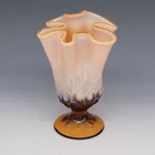FENTON 1930’s Footed Glass Handkerchief Vase Lily of the Valley Amber Opalescent