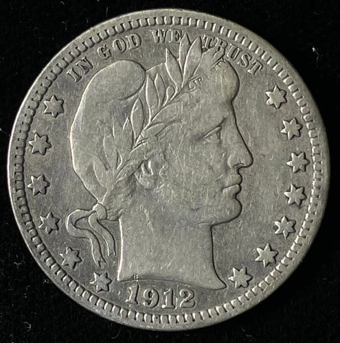 1912 Barber Quarter, Nice Fine, 90% Silver
