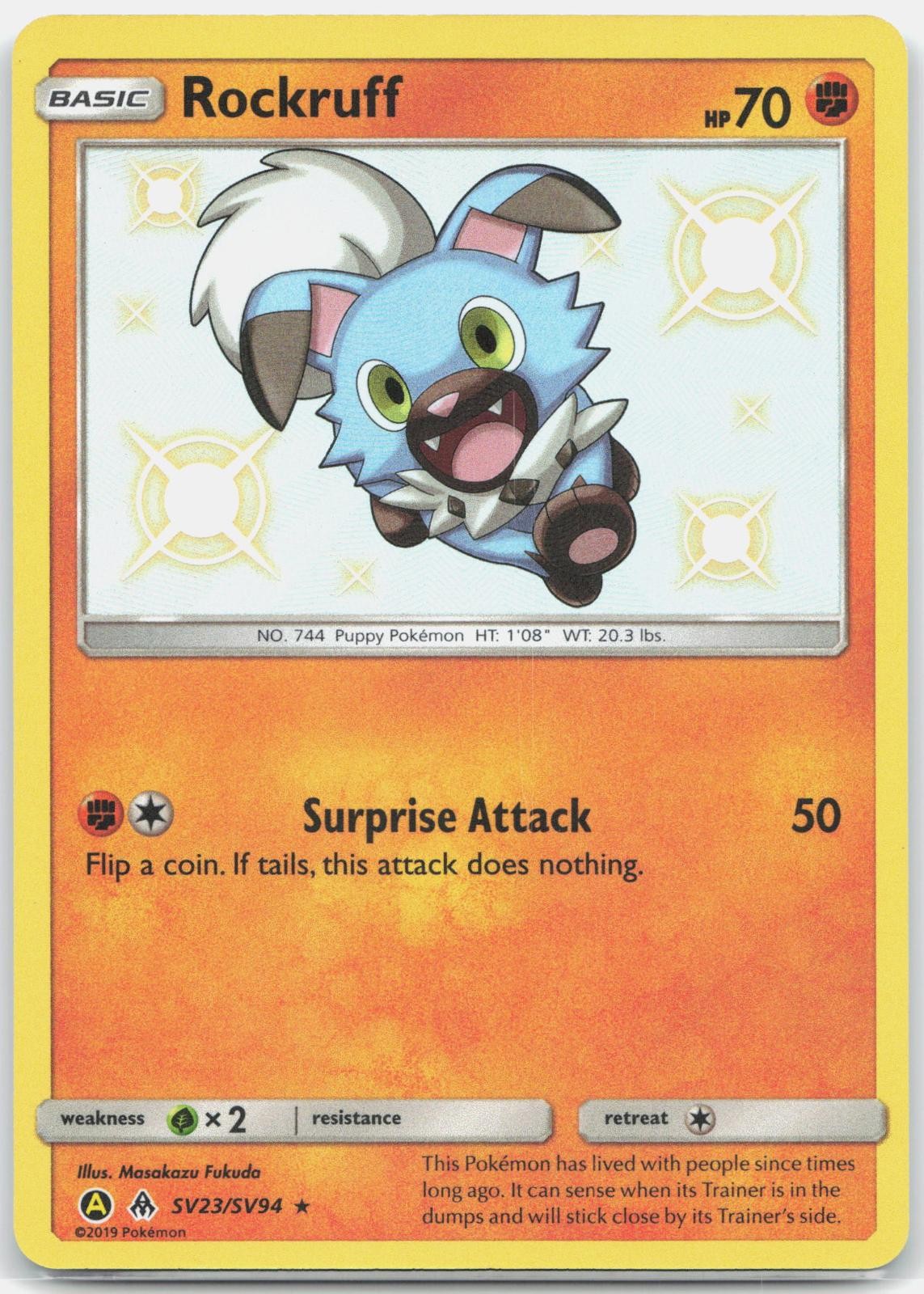 Rockruff SV23/SV94 Shiny Rare Hidden Fates Shiny Vault Pokemon Holo Near Mint