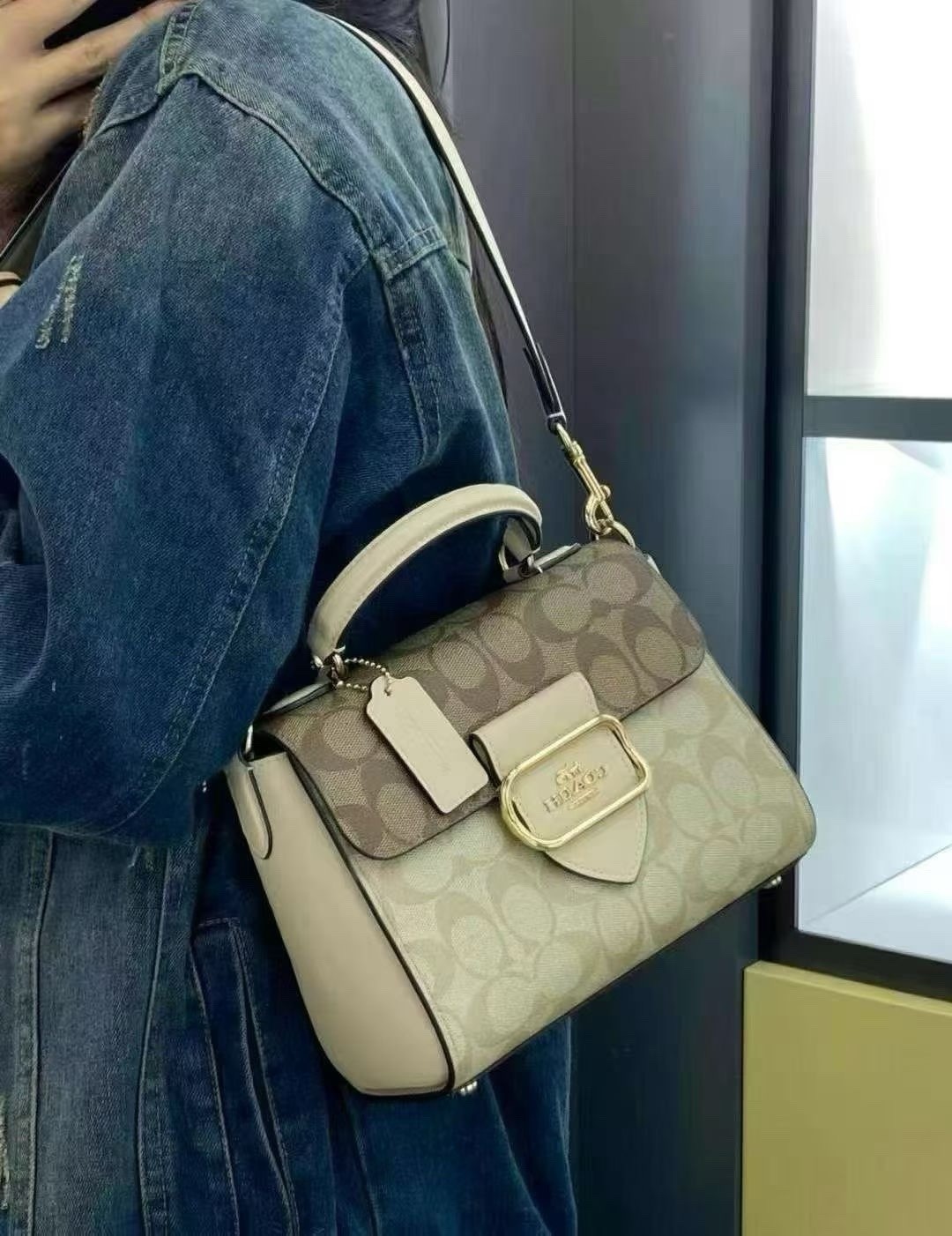 COACH MORGAN TOP HANDLE SATCHEL BAG IN BLOCKED SIGNATURE CANVAS image 7