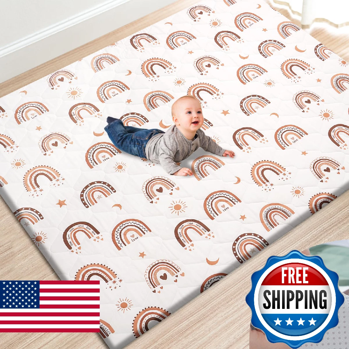 TINYHARBO Premium Foam Baby Play Mat 71"x59" Thick, Removable Cover, Non-Slip, R