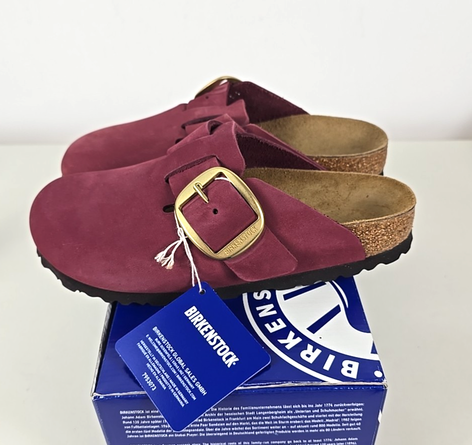NIB - Birkenstock BOSTON BIG BUCKLE Berry Crush Leather Clogs Sz