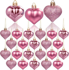 36Pcs Valentine'S Day Heart Shaped Ornaments - Rose Gold Heart Tree Ornaments Ha