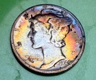 1940 S Silver Mercury Dime, Colorful Rainbow Album Toning--See Video