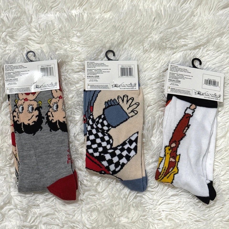 NUEVO Paquete de 3 pares de calcetines Betty Boop Crew personajes retro gráficos cómics novedad Foto 2 de 4