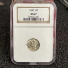 1944 P NGC MS67 Mercury Dime 10c US Mint Silver Coin 1944-P MS-67 Blast White