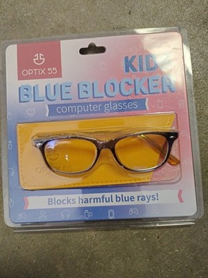 Blue & Yellow OPTIX 55 KIDS blue blocker computer glasses WITH CASE New 