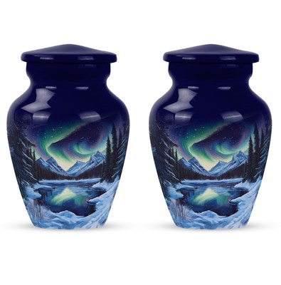 Aurora Borealis Northern Lights Urn 3Inch Set Of 2 for Ashes Teal Decorative