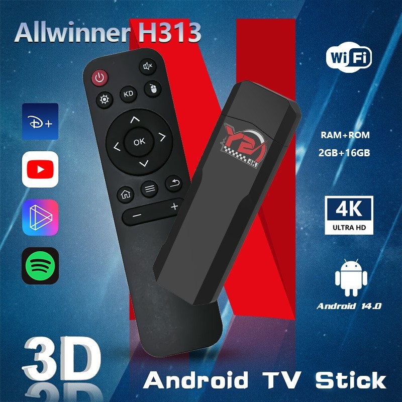 4K Ultra HD Android 14 TV Stick 2GB+16GB Allwinner H313 WiFi Streaming Device