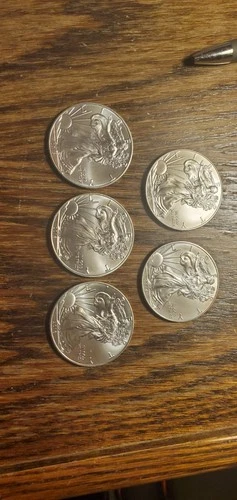 Lot of 5 - American Silver Eagle $1 Coin 1 oz .999 Fine Silver 2014 2016 BU