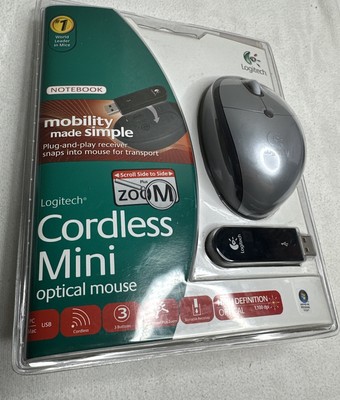 NEW - Logitech Cordless Mini Optical Mouse (931396-0403) Black & Silver New