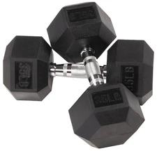 Premium Rubber Encased Hex Dumbbells Sold in Pairs 5 lb-100 lb Weights 