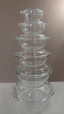 Vintage PYREX Cassaroles. Clear Glass. Complete Set With Matching Lids.