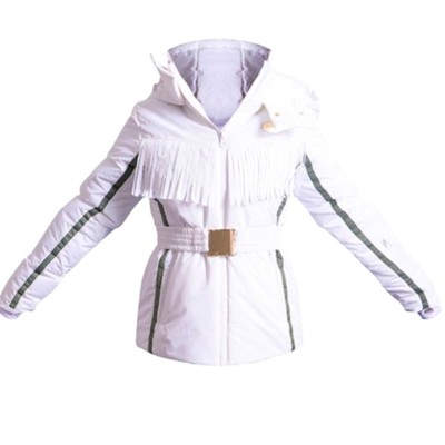 $165 XS 2 PRETTYLITTLETHING SKI White Winter Fringe Belted Puffer Coat Jacket