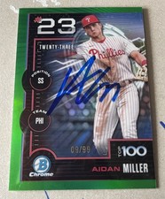 Aidan Miller Ip Signed 2025 Bowman Scouts Top 100 Green /99 Phillies #1 GTP