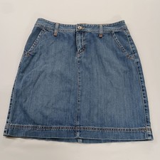 Eddie Bauer Women's Blue Cotton Denim Skirt Pockets Size 8R Waist 30"