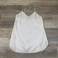 Vintage 90s White Floral Satin Lace Slip Dress Nightgown Coquette Lingerie L