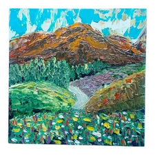 Wildflowers Original painting Semi-Abstract Art Mountains Handmade Wall Art OOAK