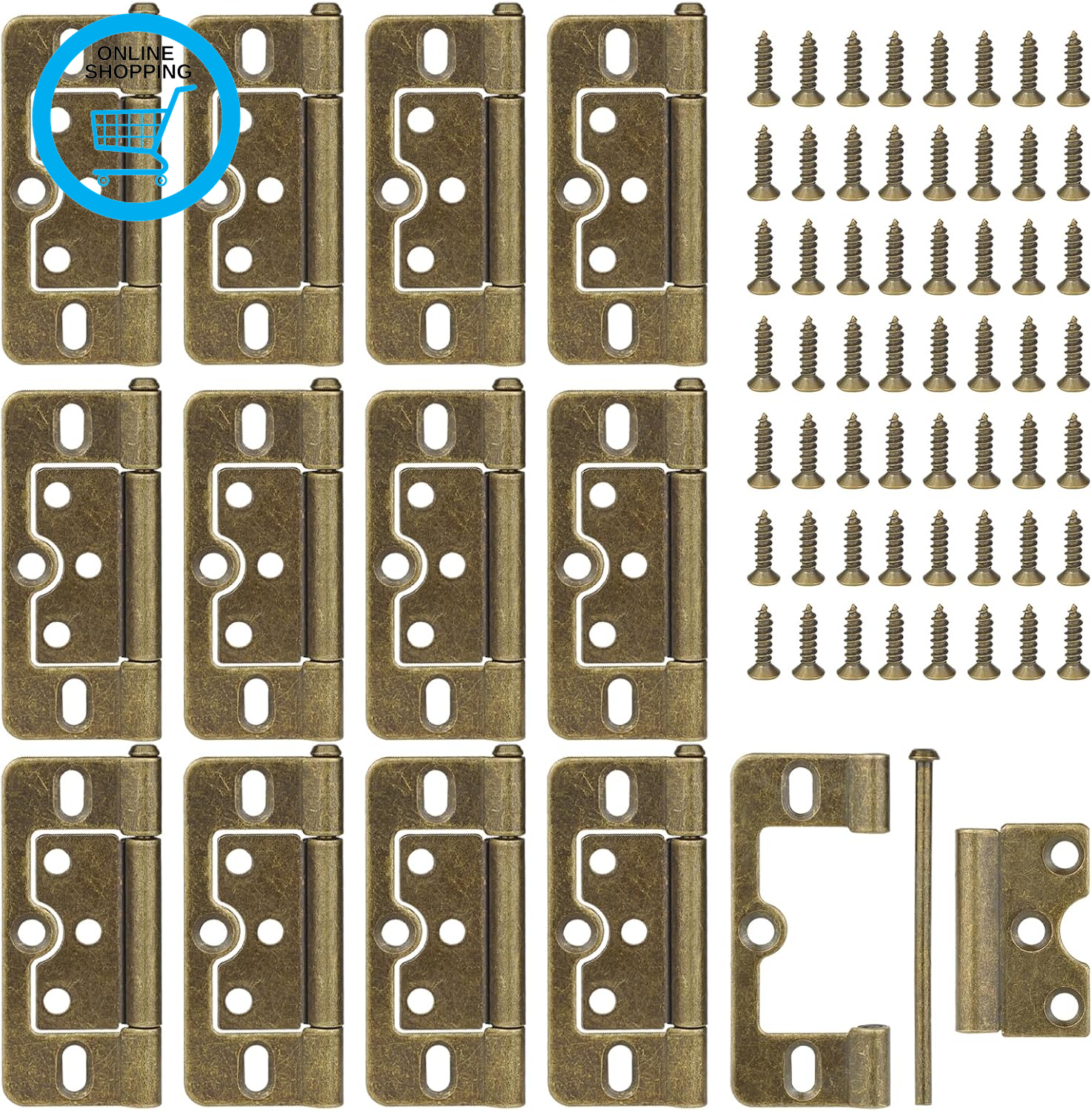 Door Hinges 12Pcs, Flush Hinges Bronze -76 * 34Mm(3 Inch), Flush Door Hinge Non-