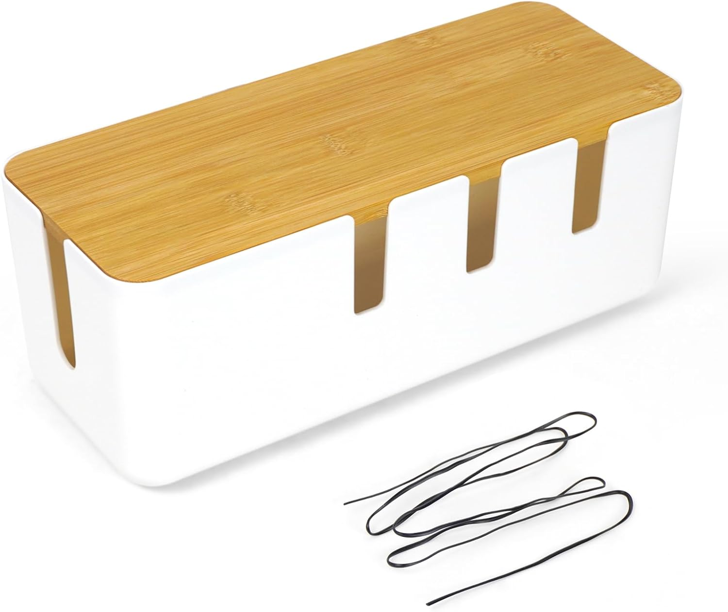 Cable Management Box, Cable Tidy Box with Bamboo Lid, 30X12X11Cm Desk Cable Orga