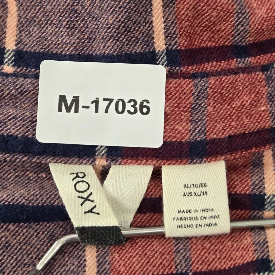 Camisa con botones Roxy para mujer M roja a cuadros franela cuello manga larga Foto 2 de 4