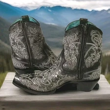 NEW Corral Ladies Black White Crystal Embroiders Snip Ankle Boot C3923 Size 11 M