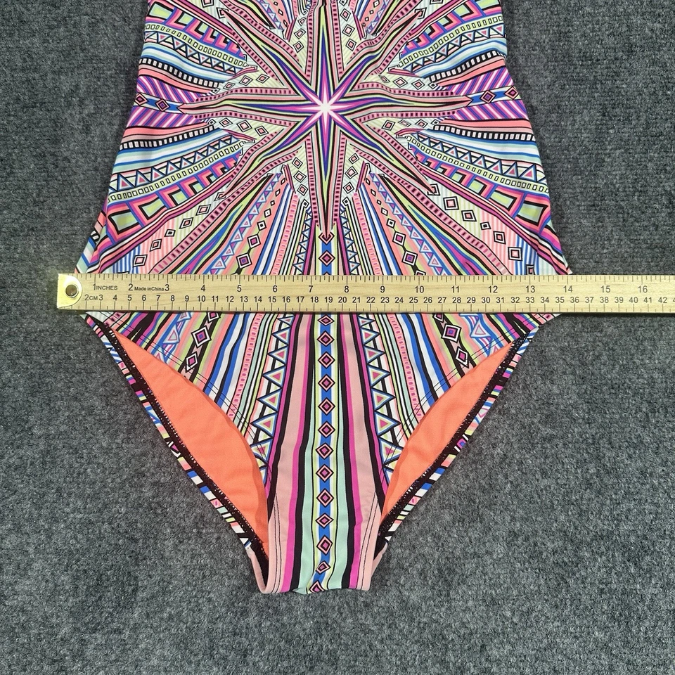 Traje de baño mediano a rayas geométricas multicolor Xhiliration para mujer junior Foto 4 de 4