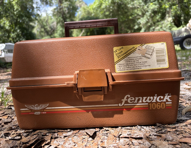 Fenwick 1060 Brown Plastic Hard Case Tackle Box 3 Tray 23 Compartment 14" Long