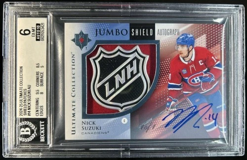 2024-25 UD Ultimate Nick Suzuki Jumbo NHL Shield Patch Auto #1/1 BGS 6/10