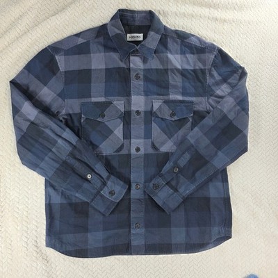 Kenzo Buffalo Check Plaid Navy Blue Cotton Button Down Shirt Blue Medium Mens