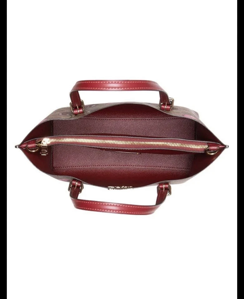 Сумка с короткими ручками Coach фирменная холщовая и вишневая Mollie 25 - Изображение 4 из 4